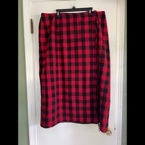 Red Flannel Wool Wrap Skirt Liz Claiborne Size 24
